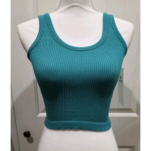 Mono B Ribbed Teal Blue Basic Tank Cropped Size M NWT